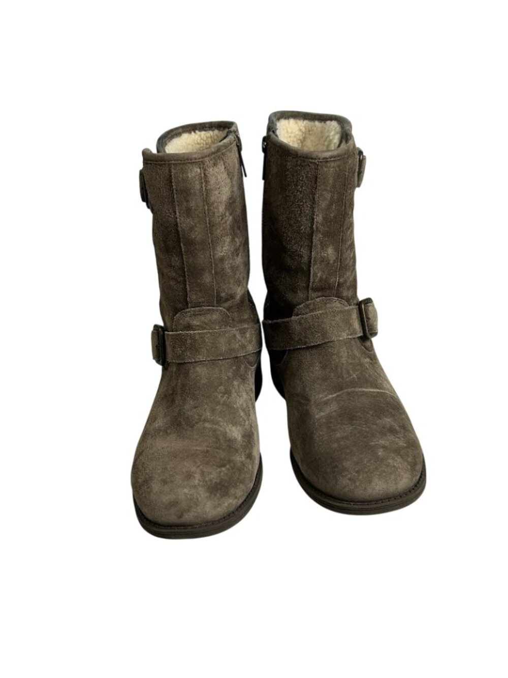 Ugg Chaney Chestnut Moto Boots Womens 6.5 Brown Suede Leather Sheepskin Lining - Picture 3 of 11